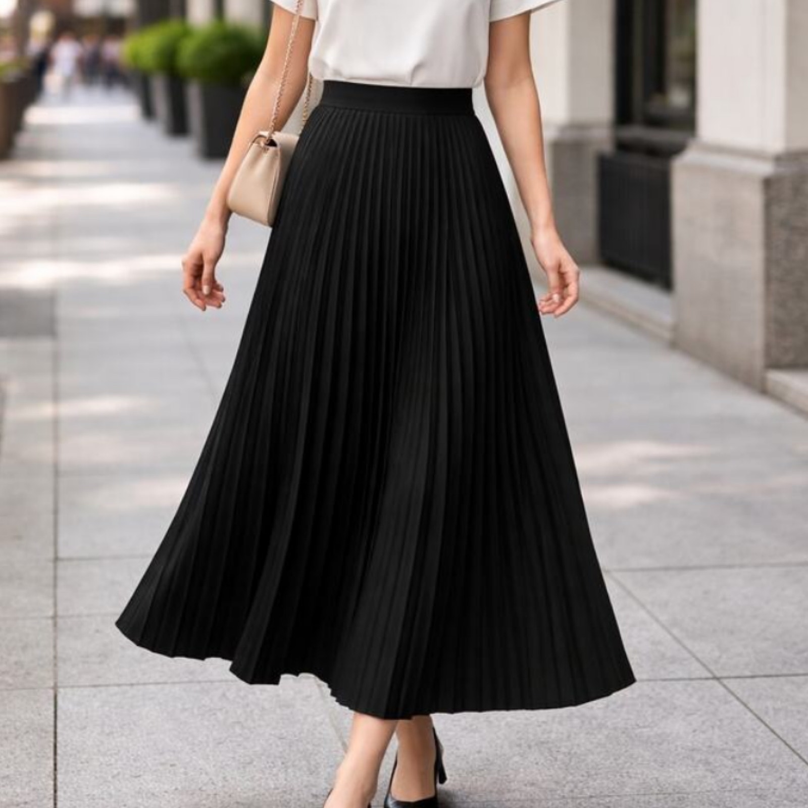 Eileen Fisher Nwt Woven Wool Silk Pleated A-Line Midi Maxi Skirt Black Size 2x
